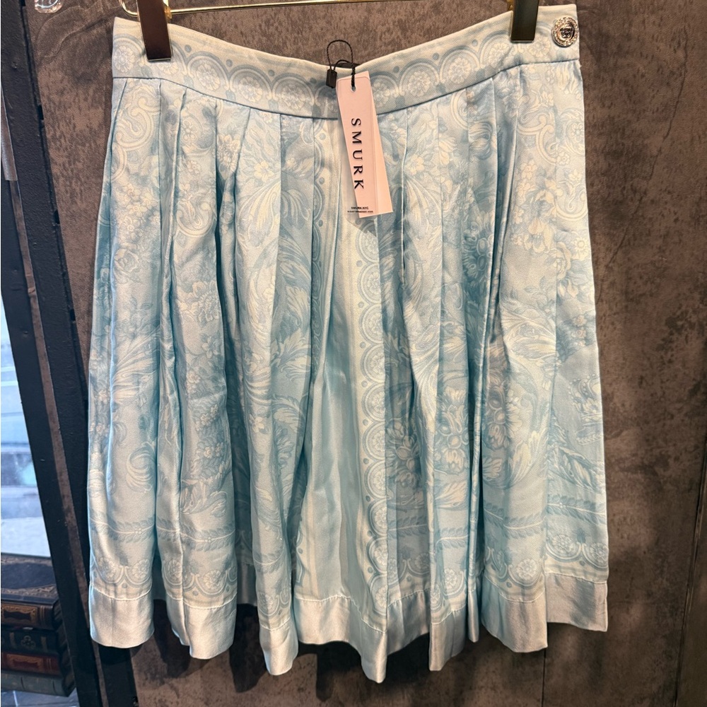 Versace silk Light Blue Pleated Floral Jacquard Skirt